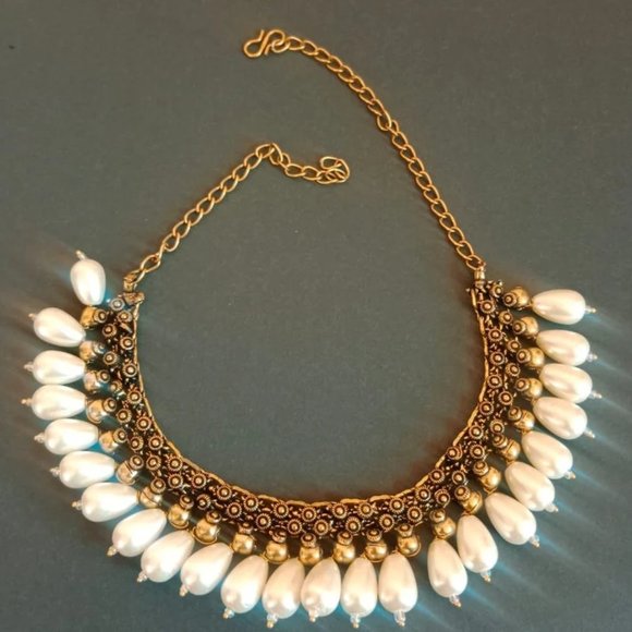 Choker Necklace With Pearls, Statement Collar Necklace, Oxidized Jewelry - Picture 8 of 8